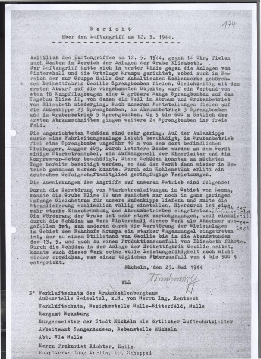 Bericht A.K.W. Grube Elisabeth 23.5.1944 