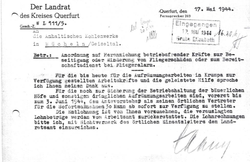 Schreiben an die AKW vom 17. Mai 1944